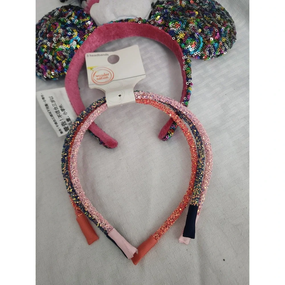 Wonder Nation Girls 3 Pack Headbands Sequin Birthday Ears Spotted Bow Glitter